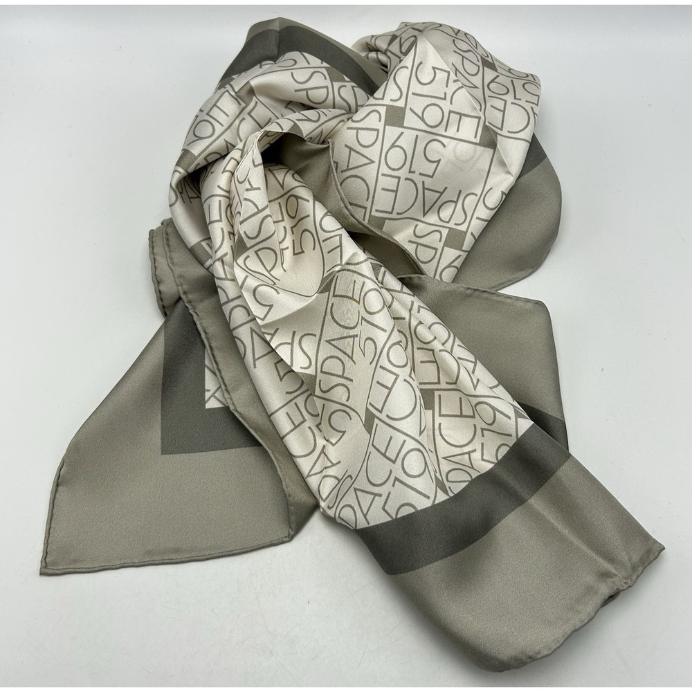 Space 519 Boutique Scarf Gray Ivory Print Gold Coast Chicago Hand Rolled Read